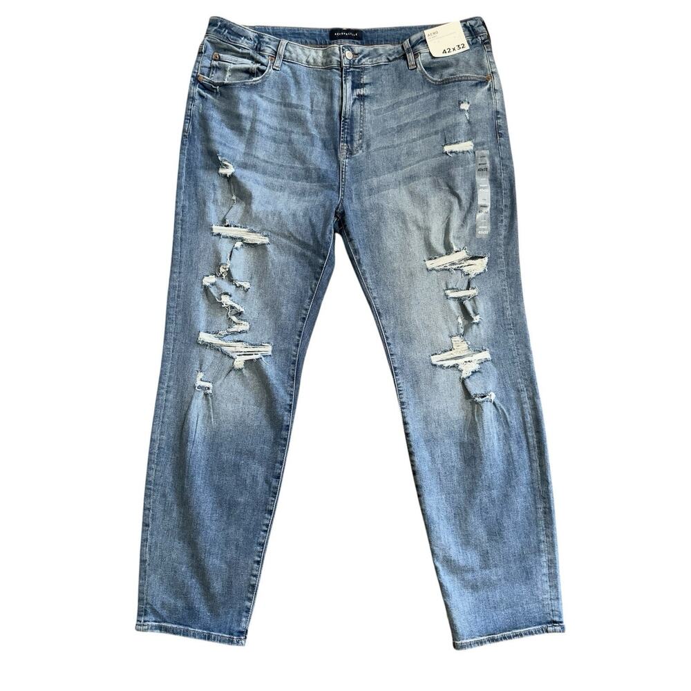 NWT Mens AEROPOSTALE Sz W42 x L32 Aero Skinny Distressed Jeans Stretch Zip Fly
